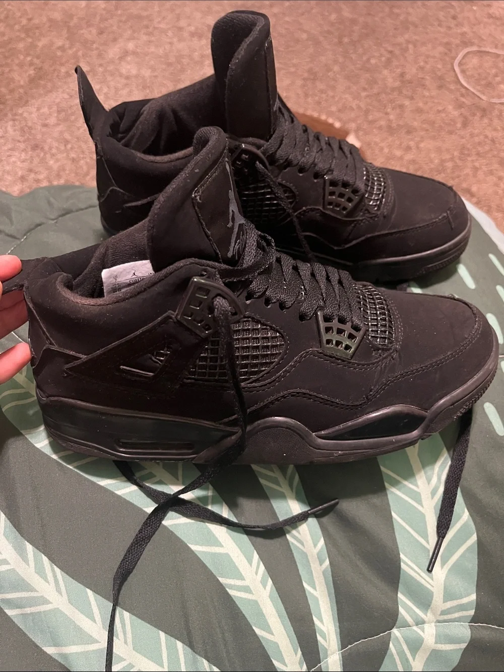 Jordan Men’s Black Nubuck Retro 4 Sneakers - All Black